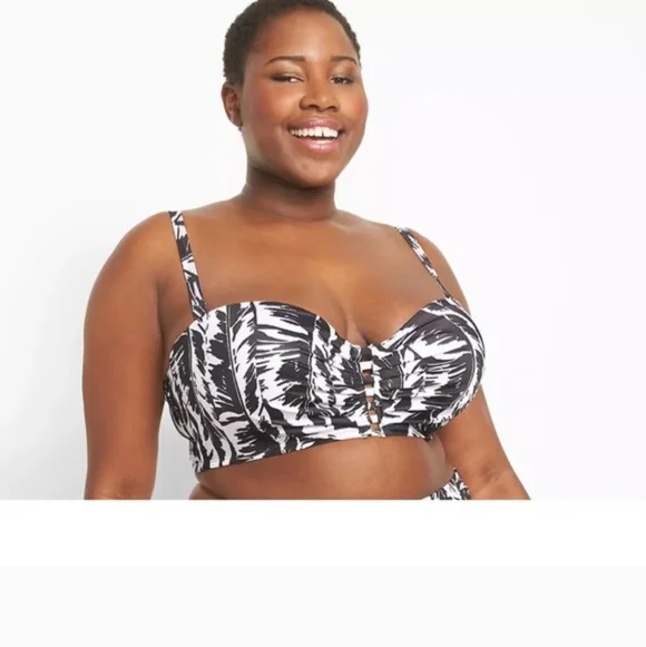 LANE BRYANT/Cacique SWIM PALM LEAVES STRAPPY UNDERWIRE BIKINI TOP-sz 46F - Picture 1 of 7